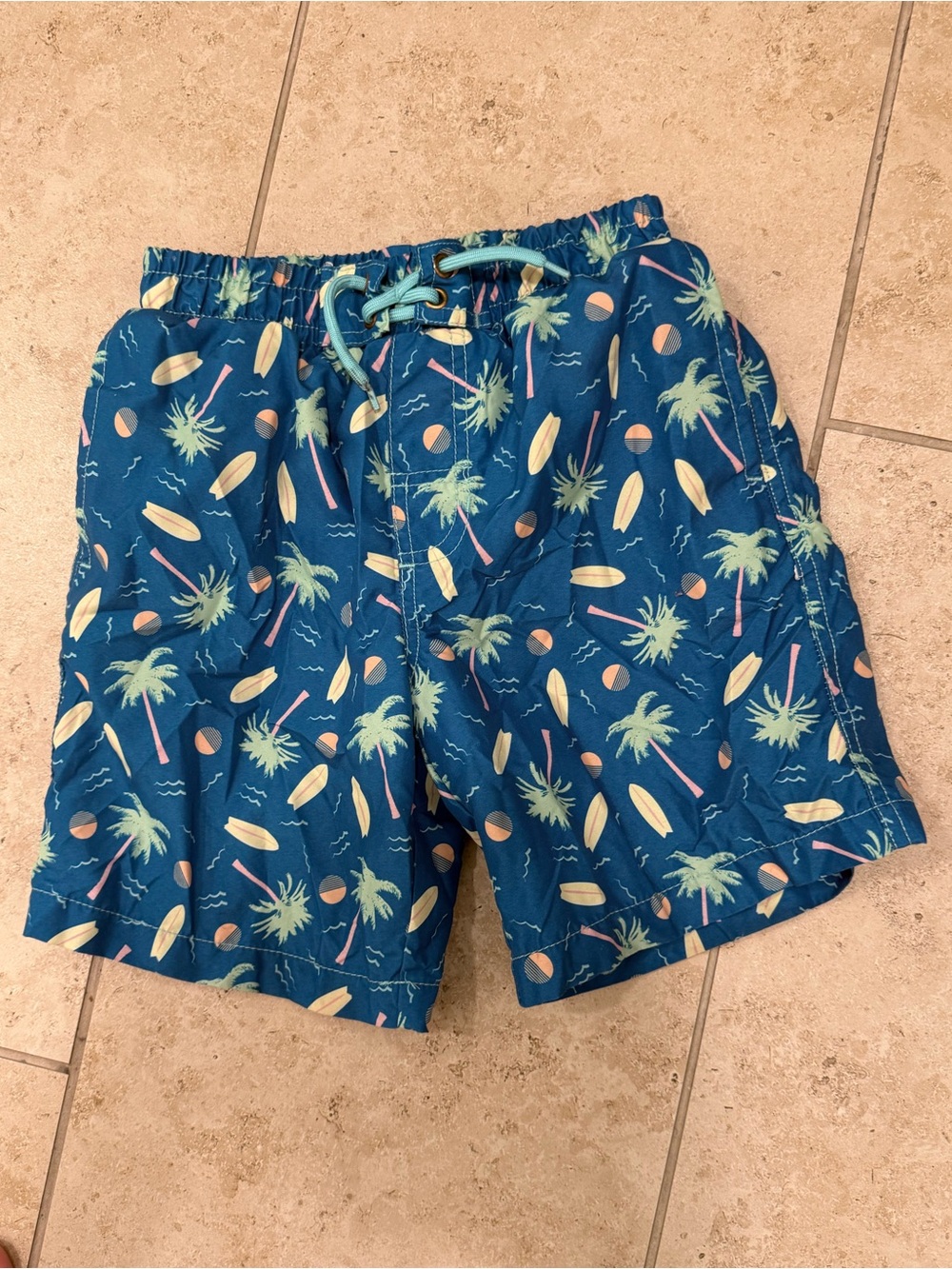Beach Bros Boys Swim Trunks Palm Tree Surfboard Print Size 12